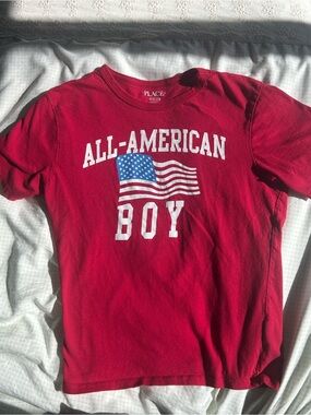Place Red 'All-American Boy' Graphic Tee with Flag Print